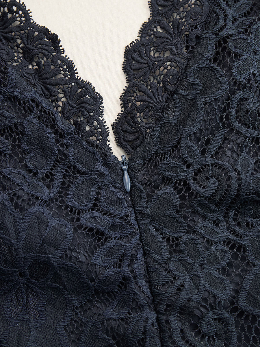 Robe Longue en Dentelle à Col en V et Coupe Sirène sans Manches pour Femme