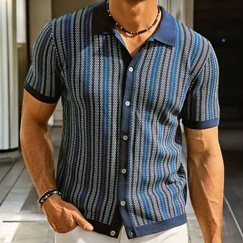 Polo de punto para hombre — algodón orgánico con botones y diseño de espiga — para uso diario