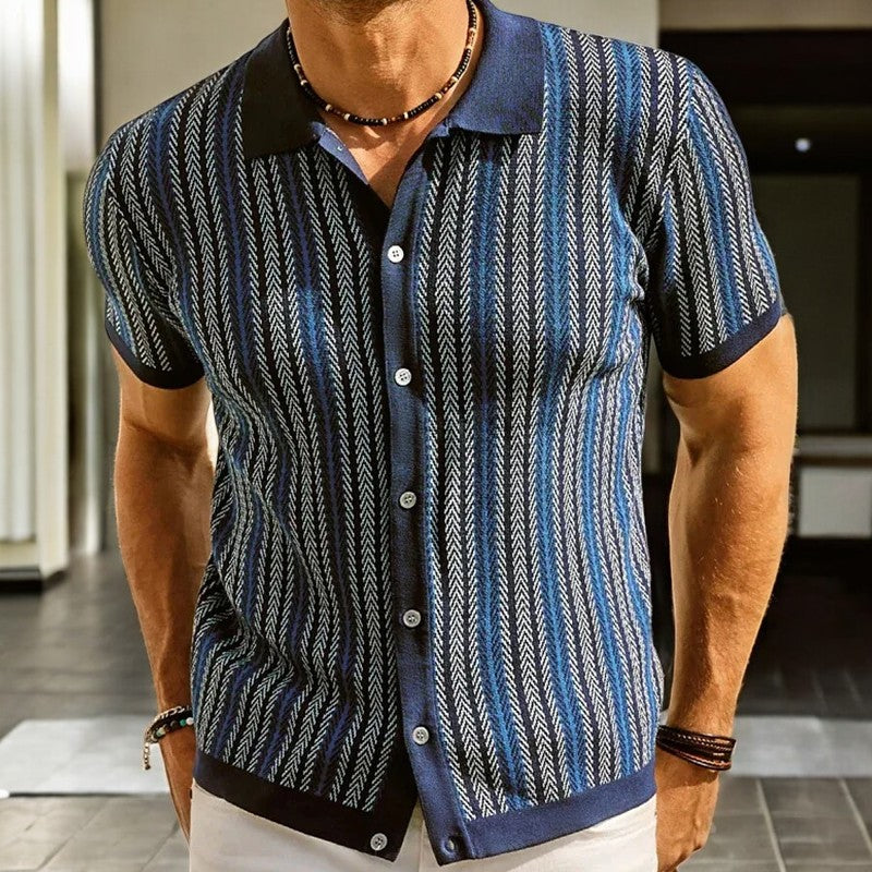 Polo de punto para hombre — algodón orgánico con botones y diseño de espiga — para uso diario