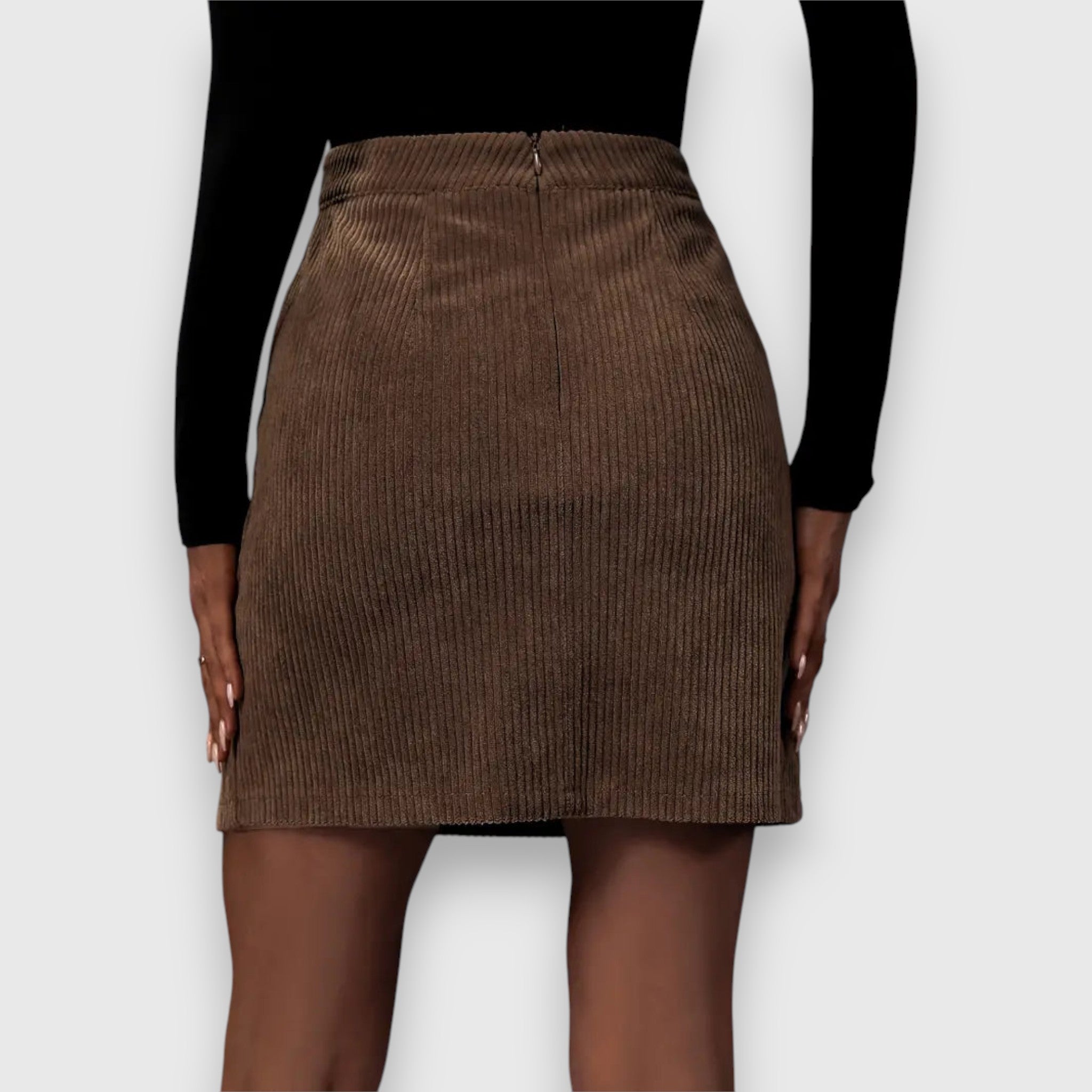 Short Corduroy Skirt for Women with Front Slit and A-line Cut