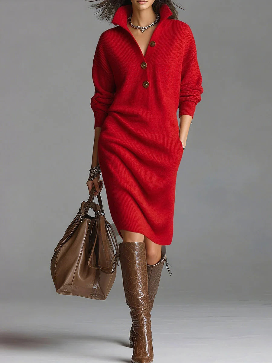 Women's Ribbed Midi Dress Evening Wear Fitted Silhouette Fine Texture Subtle Details