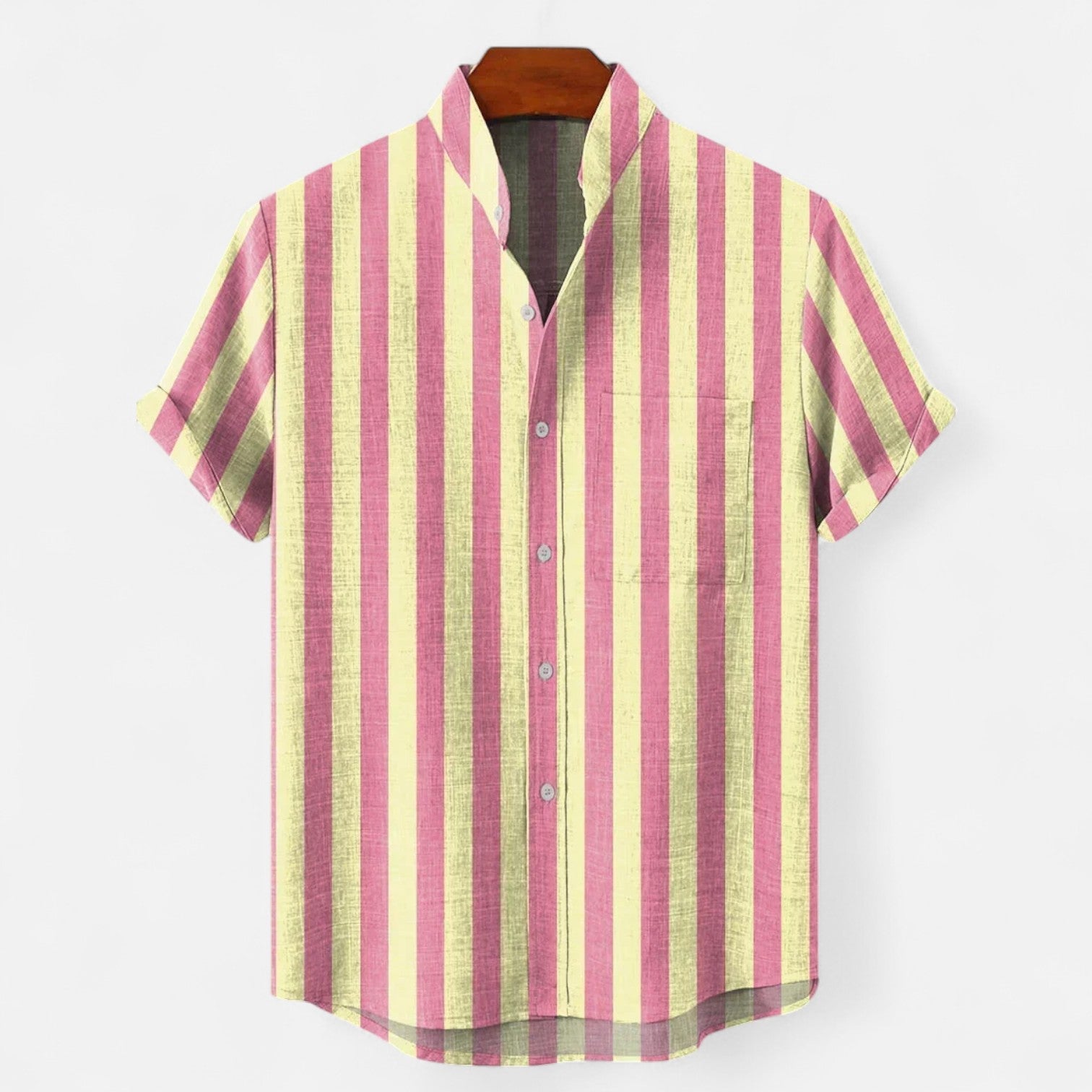 Velclairemode| Men's Striped Linen Shirt - Short Sleeve, Summer Casual Elegance