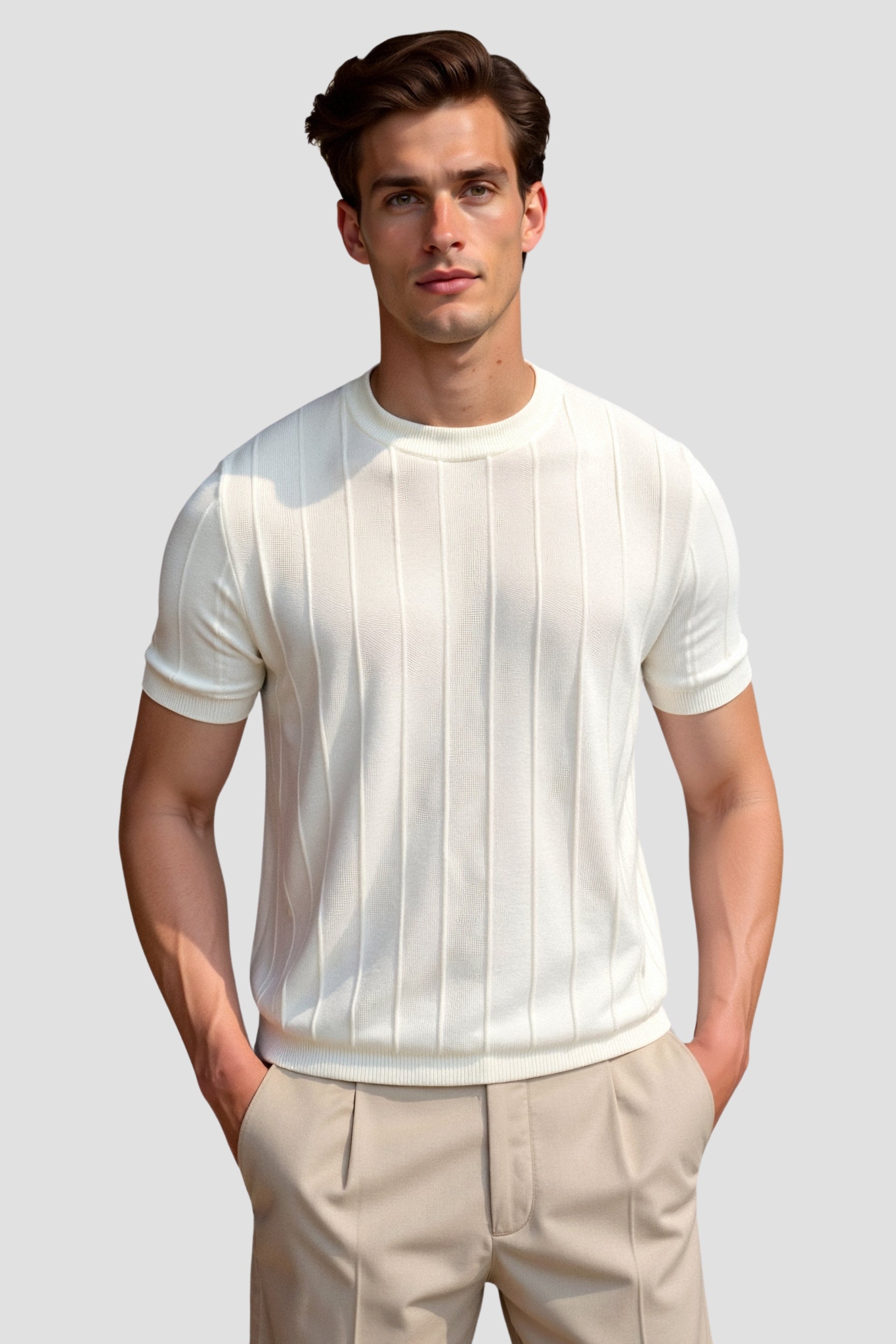 Camiseta de Malha com Gola Redonda e Mangas Curtas para Homem Corte Clássico