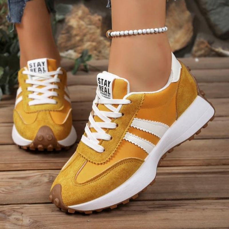 Baskets à Semelle Épaisse en Cuir Patchwork et PU avec Fermeture à Lacets pour Femme