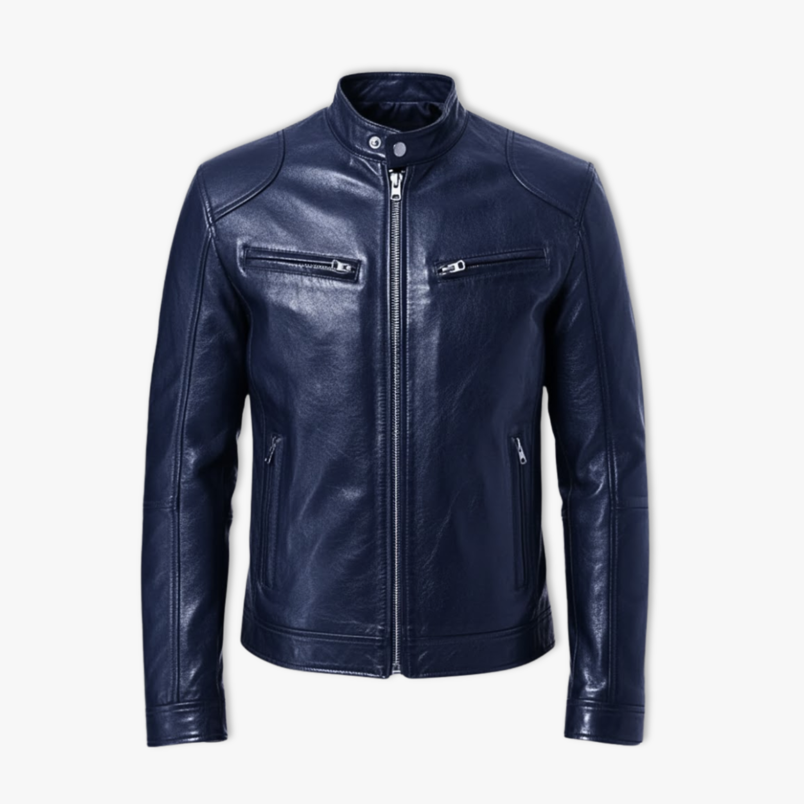 Veste en cuir PU pour homme à fermeture éclair, coupe slim, col, vêtement d’extérieur