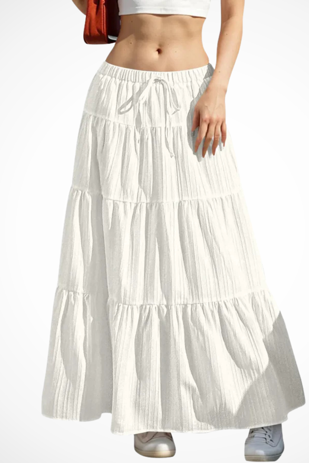 Saia de Estilo Boho com Cintura Alta Ajustável e Painéis Sobrepostos