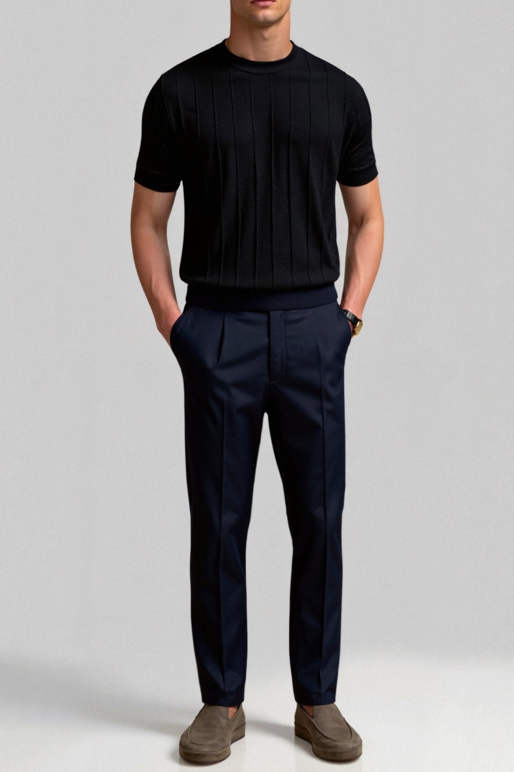 Camiseta de Malha com Gola Redonda e Mangas Curtas para Homem Corte Clássico