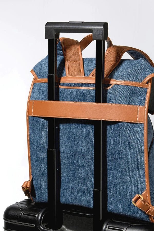 Sac à Dos de Voyage en Denim et Cuir avec Compartiment Ordinateur 16 Pouces