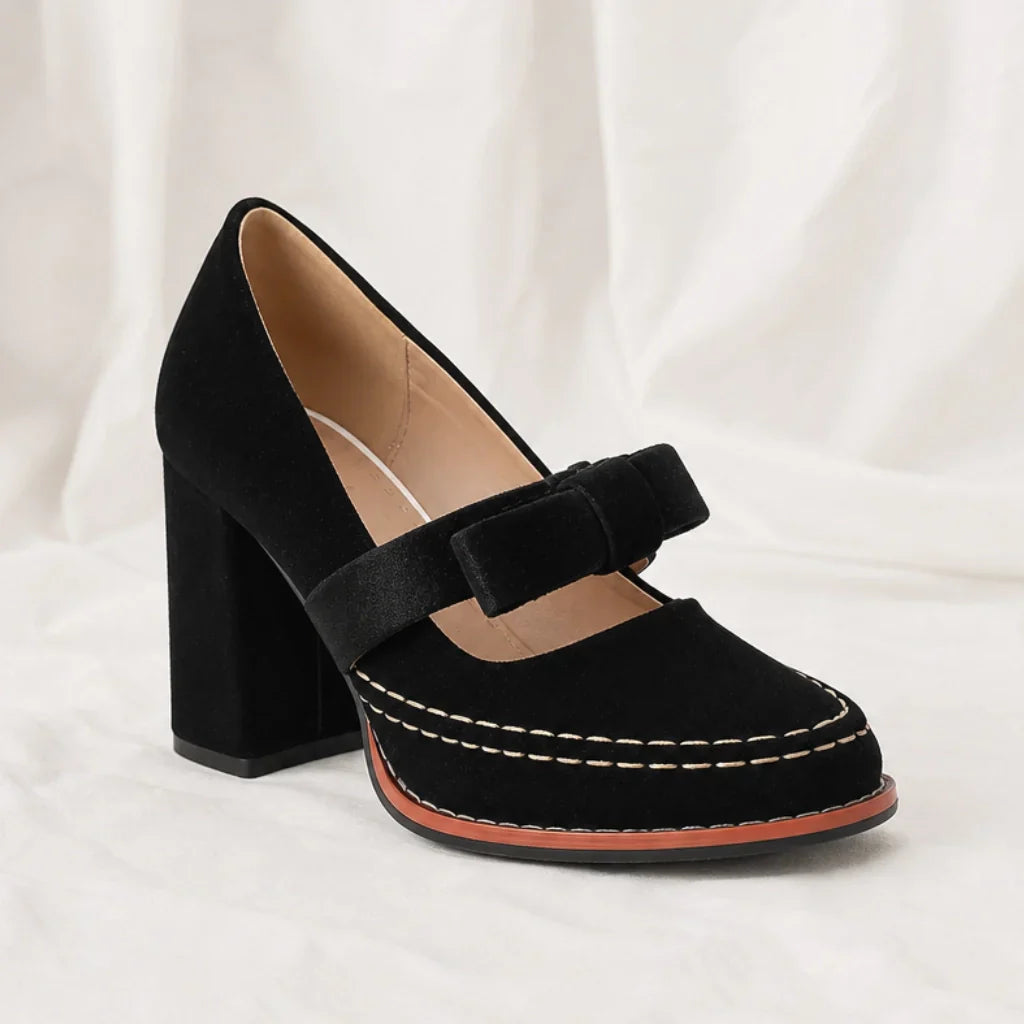 Women's heeled moccasins - retro style velvet for office