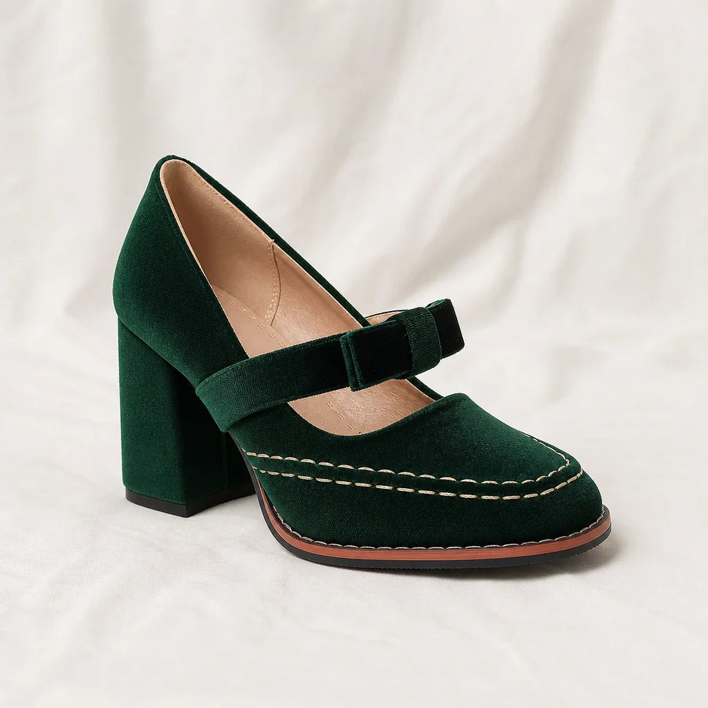 Women's heeled moccasins - retro style velvet for office