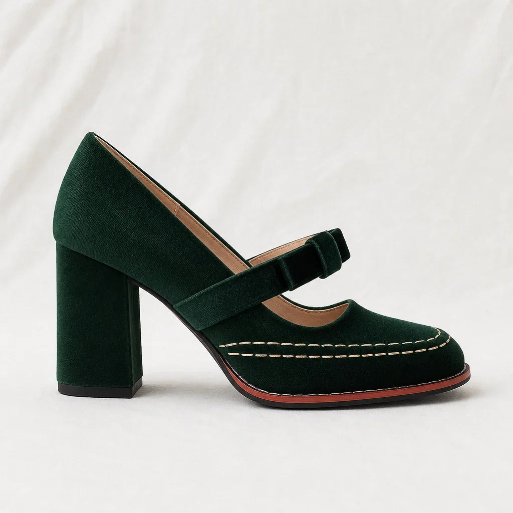 Women's heeled moccasins - retro style velvet for office