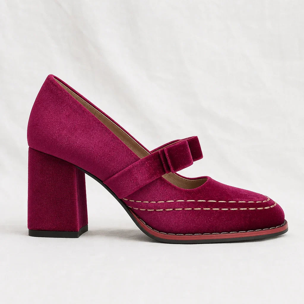 Women's heeled moccasins - retro style velvet for office