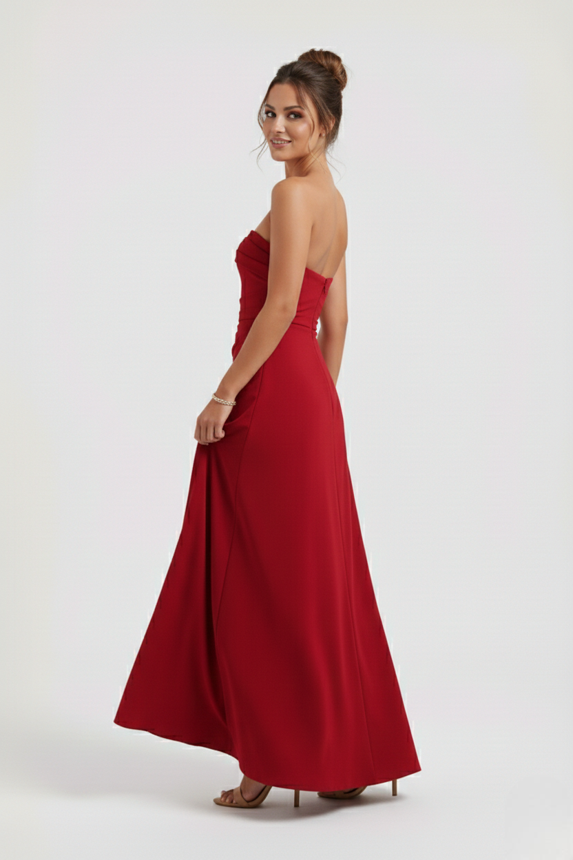 Long women's dress — ruched bustier with side slit | evening and gala