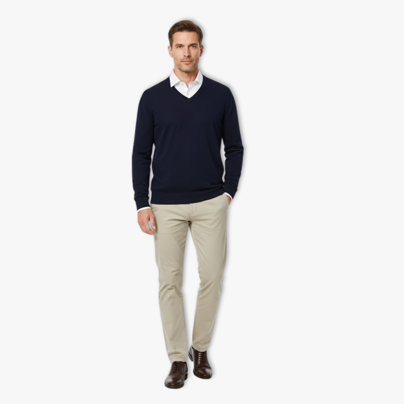 Pull en coton à col en V pour hommes, manches longues, coupe ample, décontracté