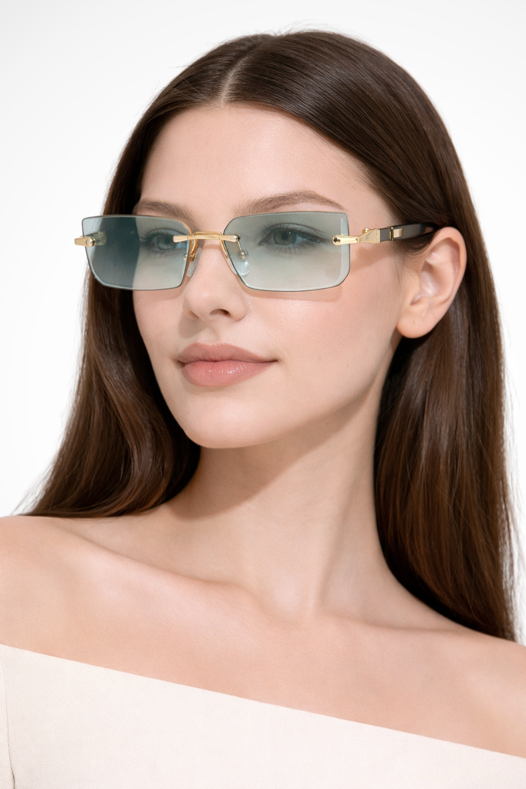 Occhiali da Sole Rettangolari Senza Montatura da Donna con Lenti Tinte