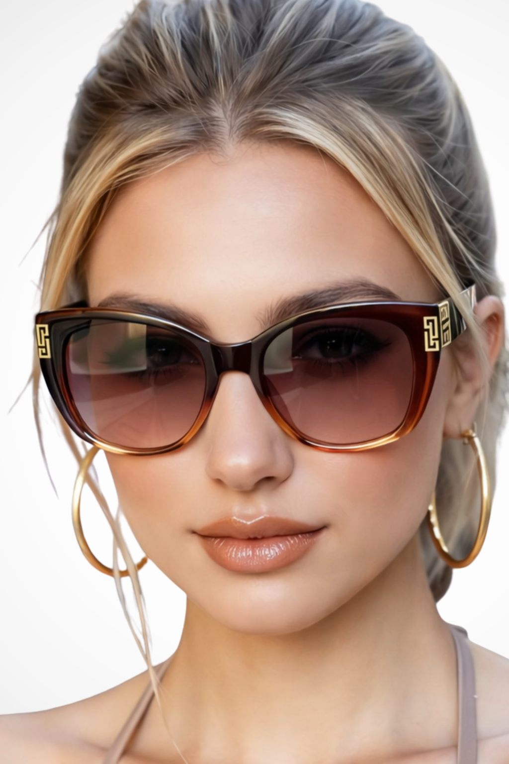 Lunettes de Soleil Femme Forme Œil de Chat et Finition Dorée aux Temples