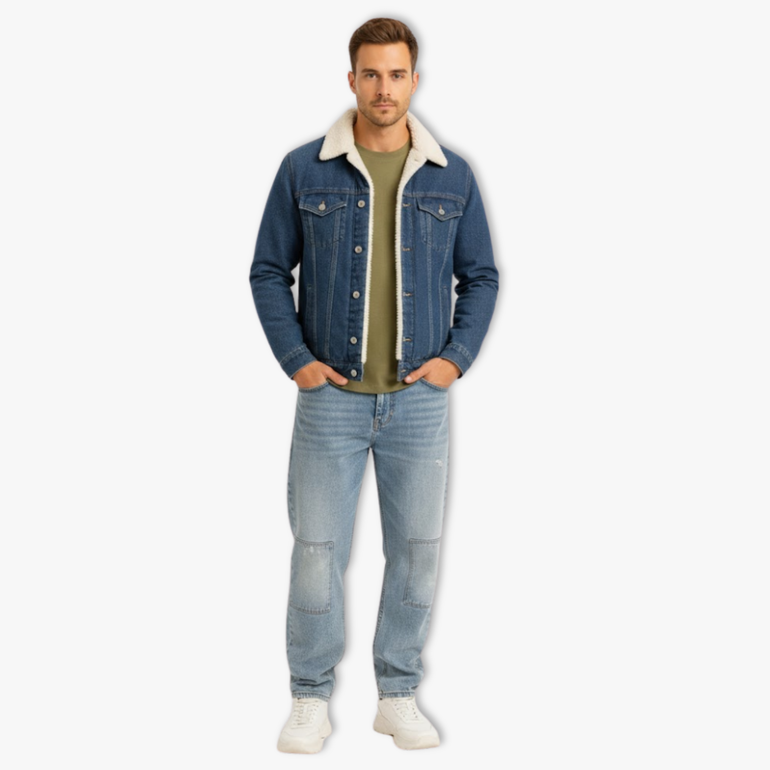 Veste en jean doublée polaire pour homme – Coupe ample, chaude et hivernale