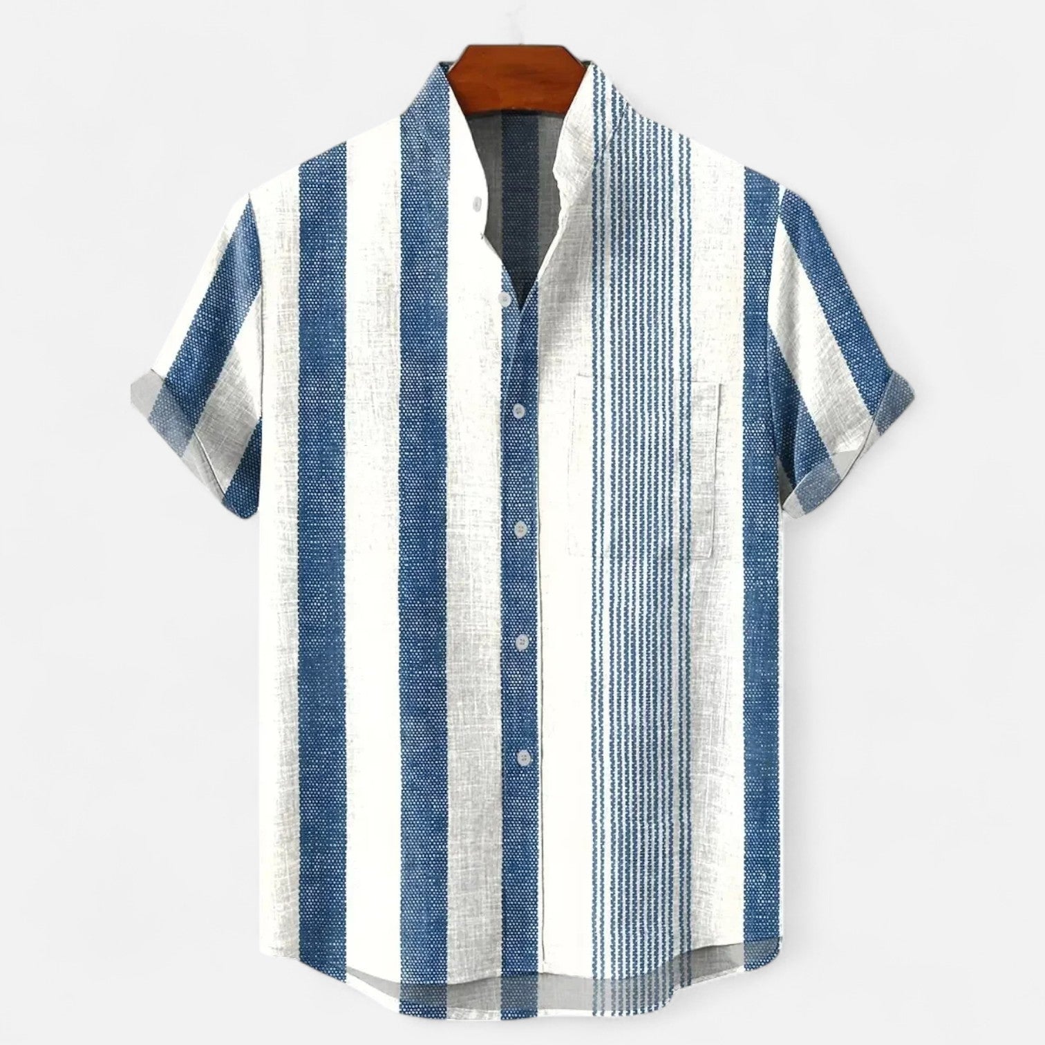 Velclairemode| Men's Striped Linen Shirt - Short Sleeve, Summer Casual Elegance