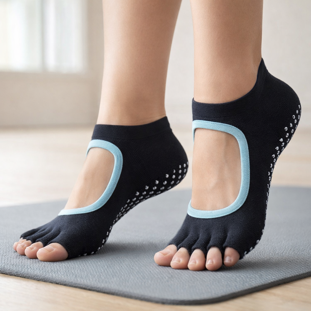 Chaussettes de Yoga Antidérapantes en Coton et Polyester pour Femme
