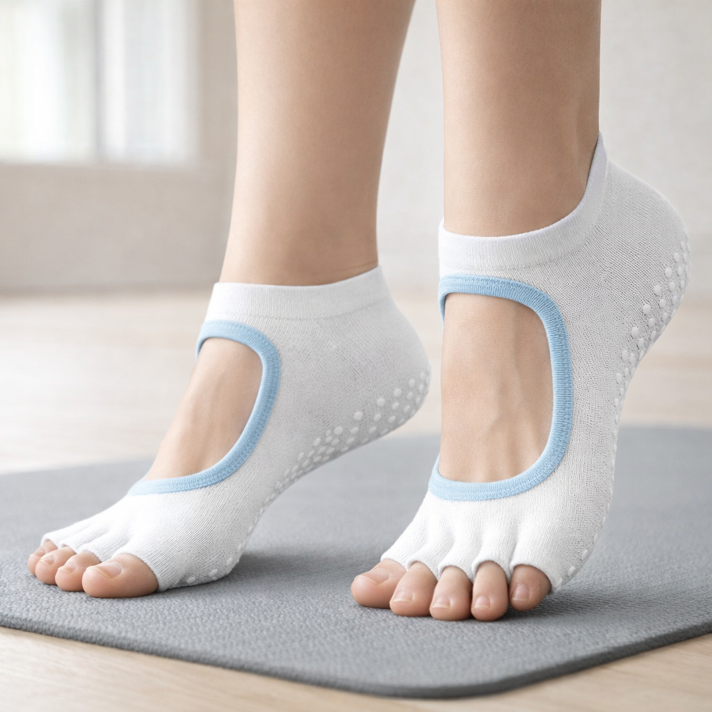 Chaussettes de Yoga Antidérapantes en Coton et Polyester pour Femme