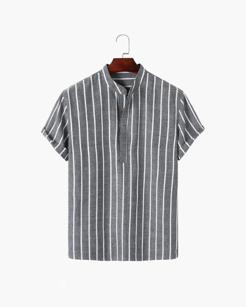Chemise en Lin à Rayures pour Homme avec Col Officier et Manches Courtes