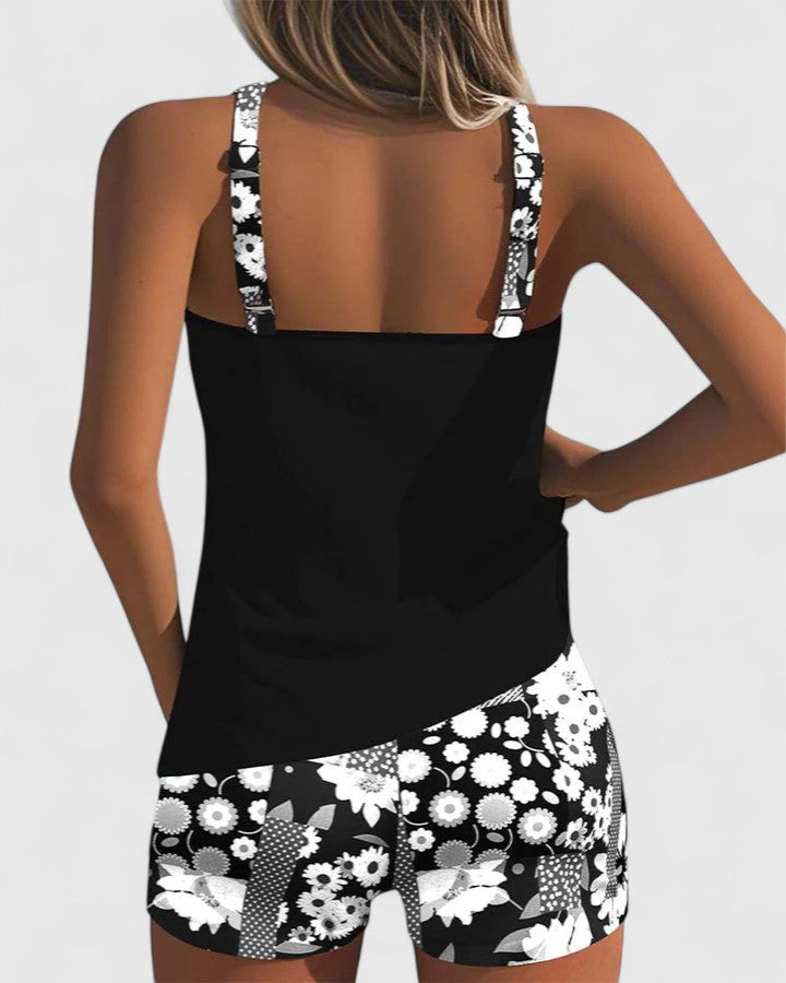 Tankini badedragt med blomsterprint og shorts til kvinder