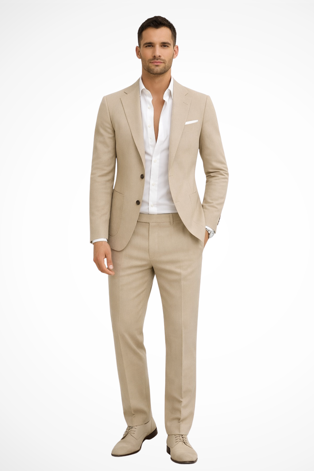 Completo due pezzi aderente da uomo con blazer a rever e pantaloni abbinati