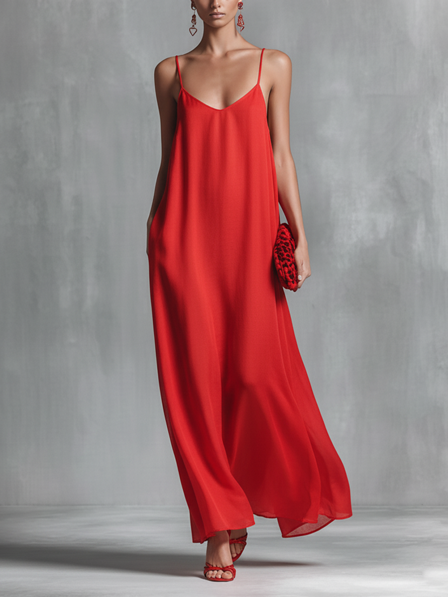 Robe Longue Fluide À Bretelles Fines