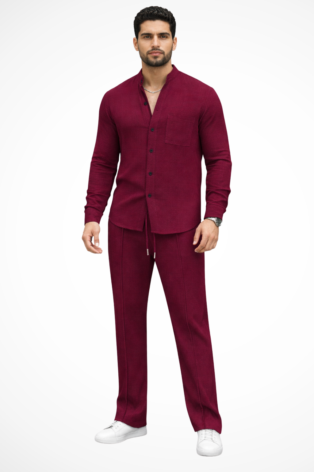 Ensemble 2 Pièces Homme avec Chemise à Col Officier et Pantalon à Cordon