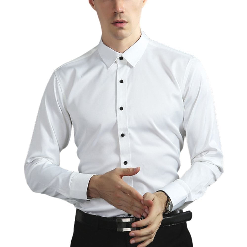 Camicia elegante da uomo anti-piega a maniche lunghe con taglio aderente e tessuto elasticizzato