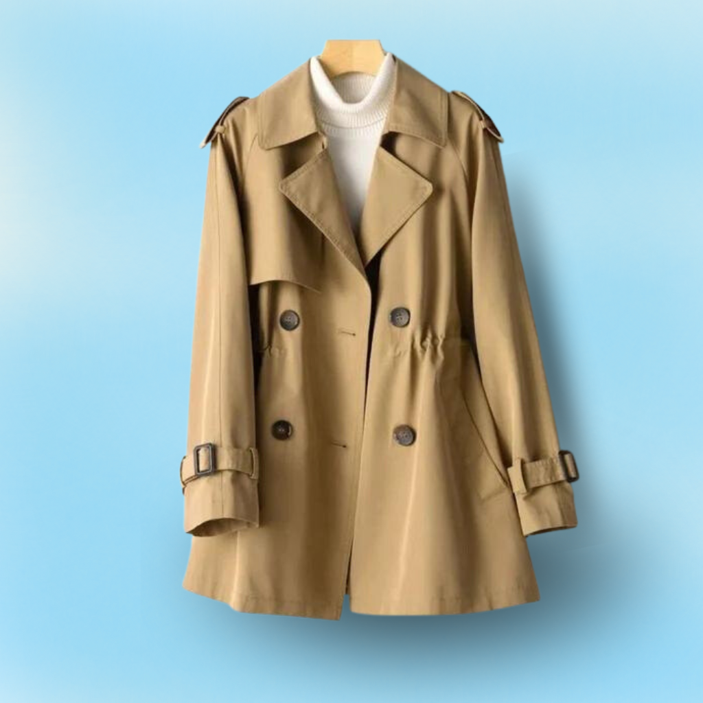 Cappotto trench lungo da donna elegante con doppio petto in cotone.