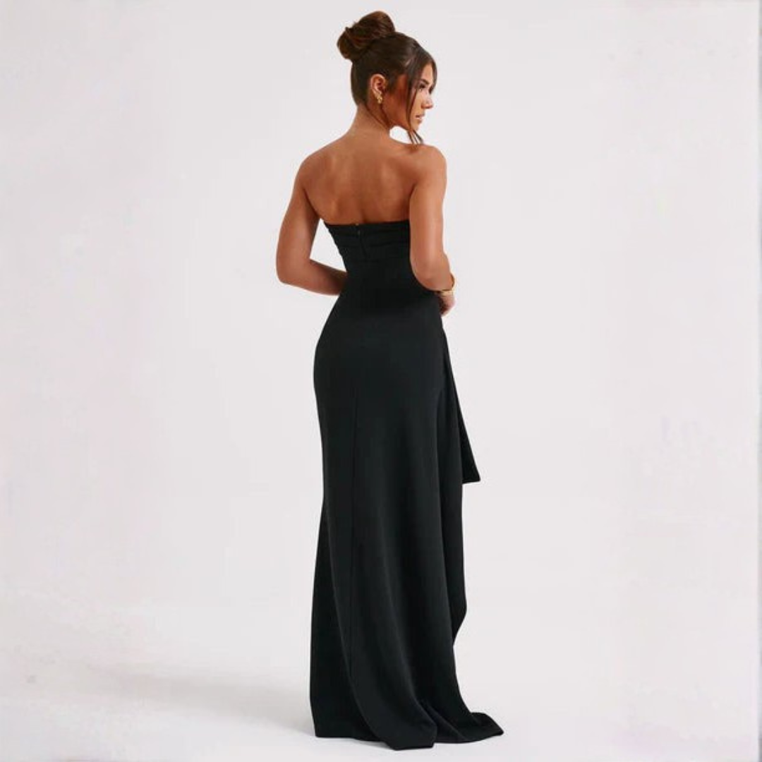 Long women's dress — ruched bustier with side slit | evening and gala