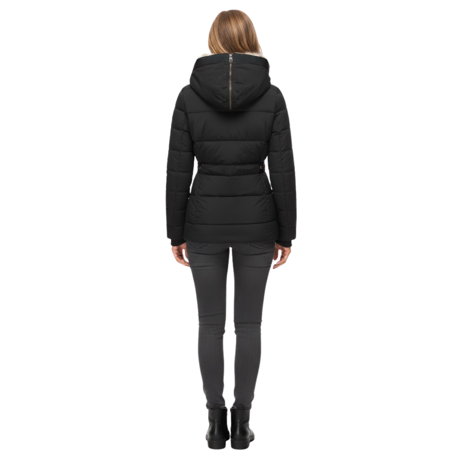 Veste en Coton Chaude Femme Coupe Slim Capuche Col en Fourrure Hiver