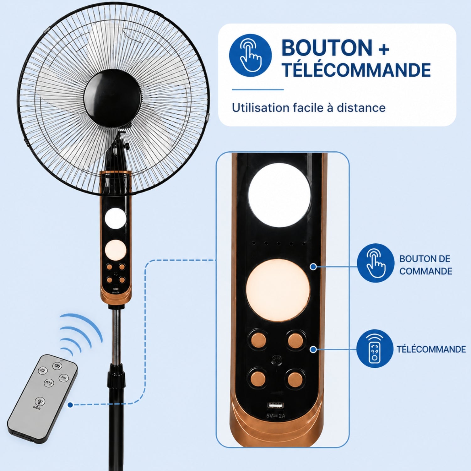 Ventilador de pie con control remoto y oscilación