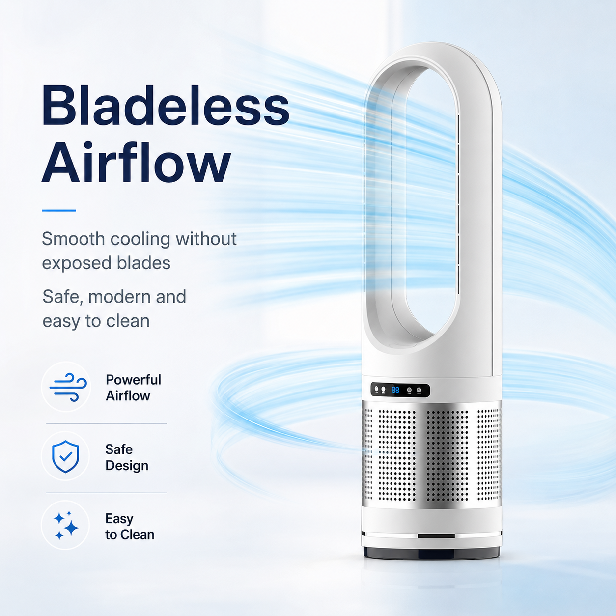 Ventilador de columna sin aspas con control remoto