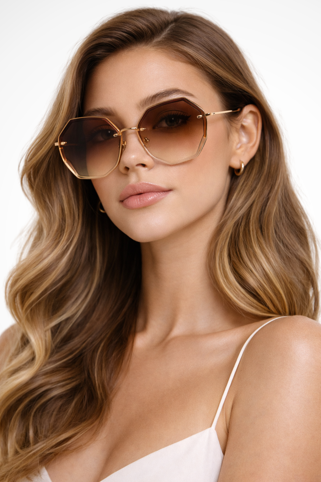 Large oversized rimless sunglasses with progressive tinted lenses