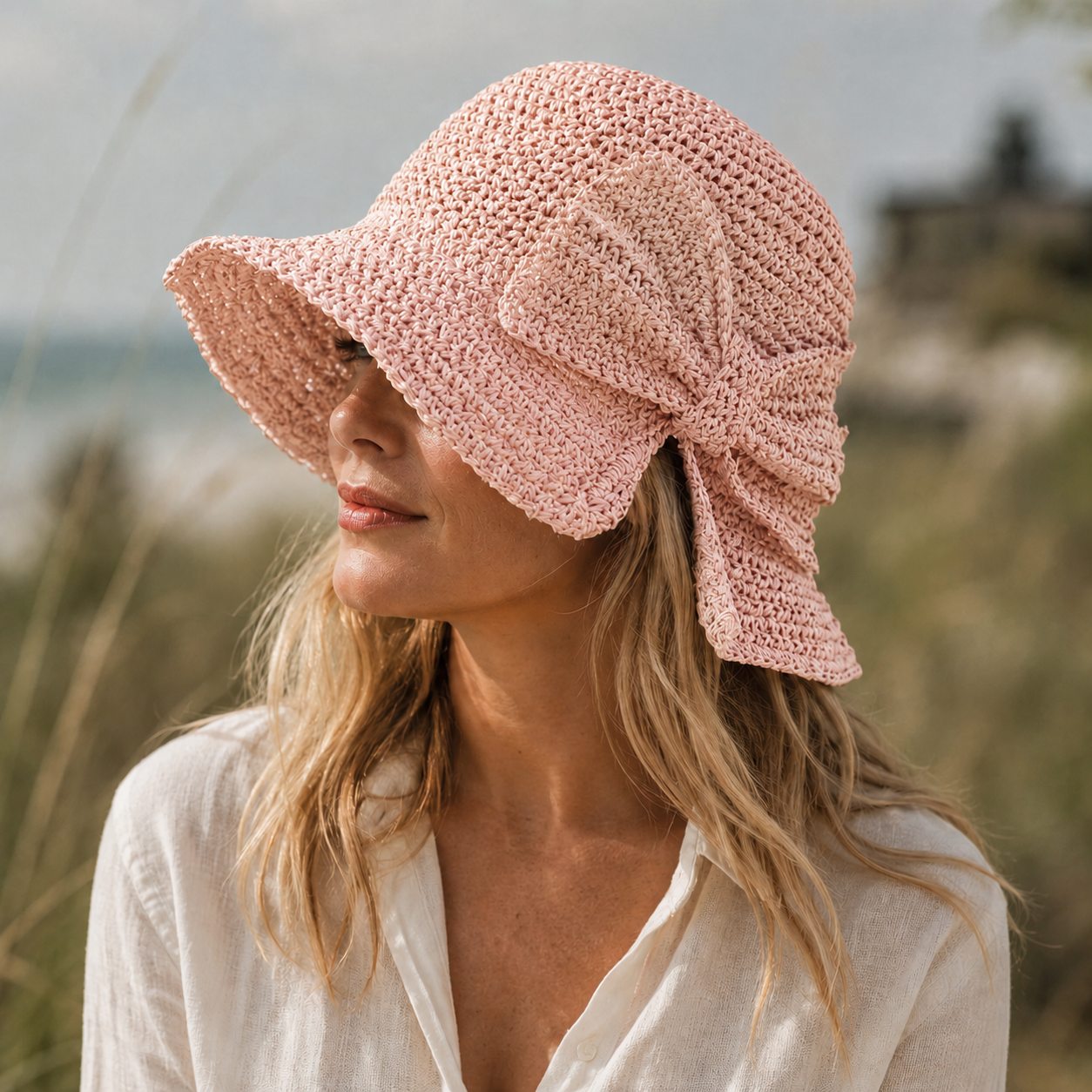 Chapeau de plage bucket hat pour femme | bord court souple | texture tressée
