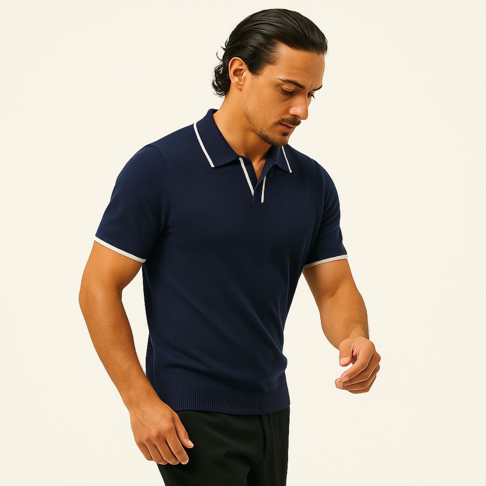 Polo en Maille de Coton et Polyester à Manches Courtes pour Homme Coupe Slim