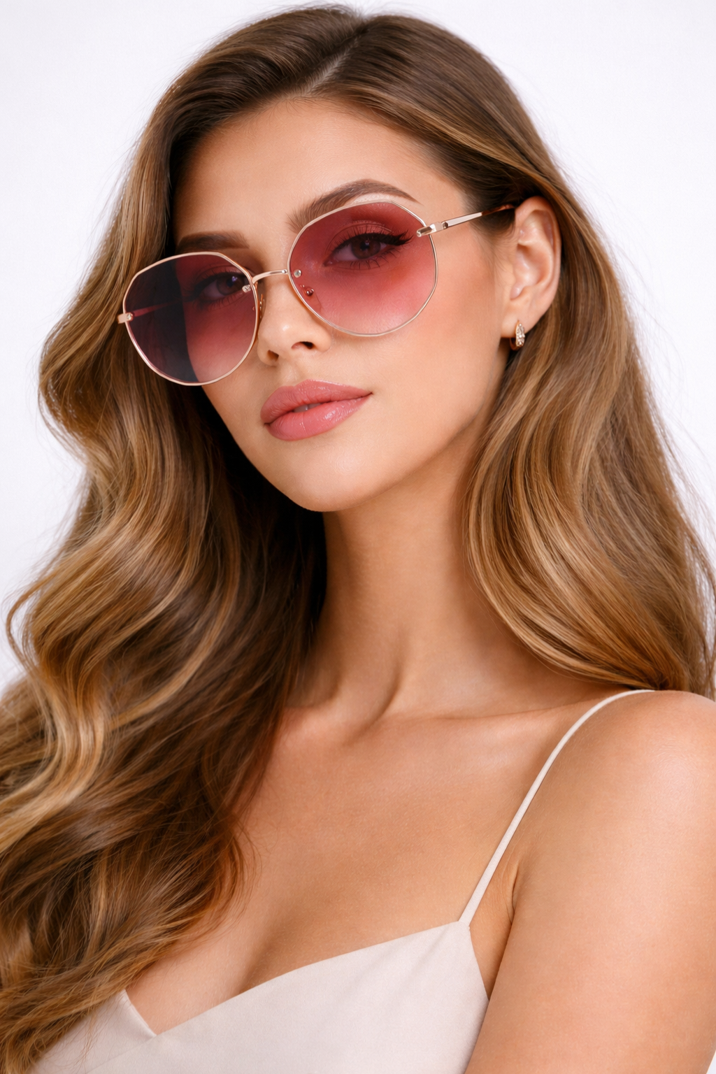 Large oversized rimless sunglasses with progressive tinted lenses