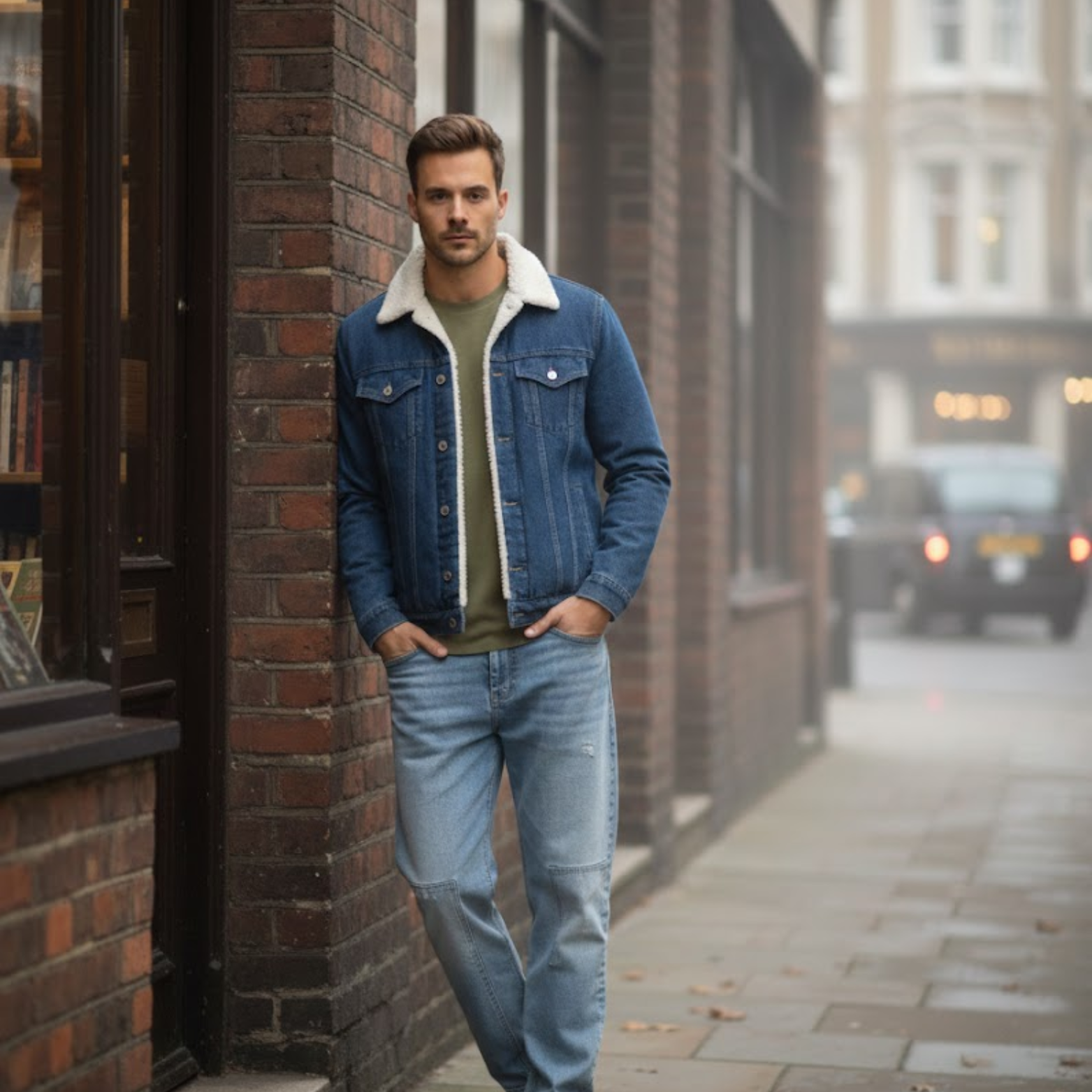 Veste en jean doublée polaire pour homme – Coupe ample, chaude et hivernale