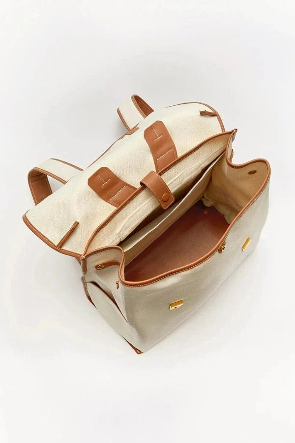 Sac à Dos de Voyage en Denim et Cuir avec Compartiment Ordinateur 16 Pouces