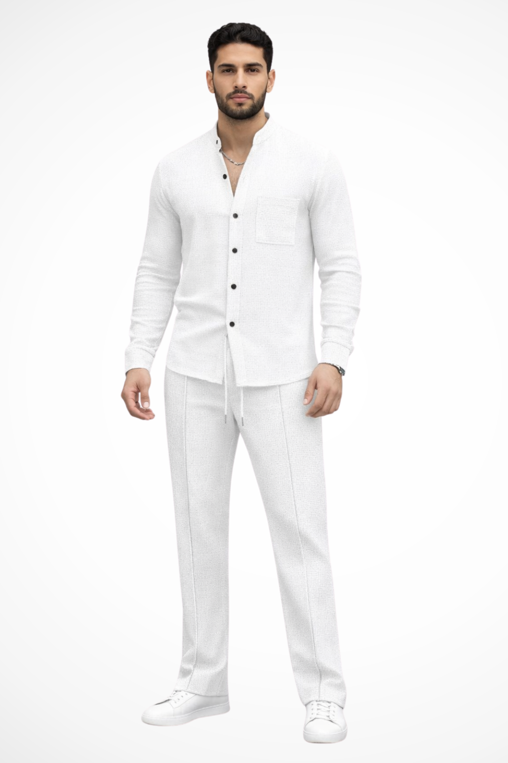 Ensemble 2 Pièces Homme avec Chemise à Col Officier et Pantalon à Cordon