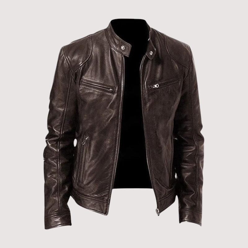 Homme Veste En Cuir Urbain Zippée Cintrée Élégante Confortable Tendance