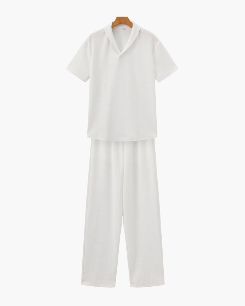 Ensemble de Détente en Coton pour Homme avec Chemise à Revers et Pantalon Large