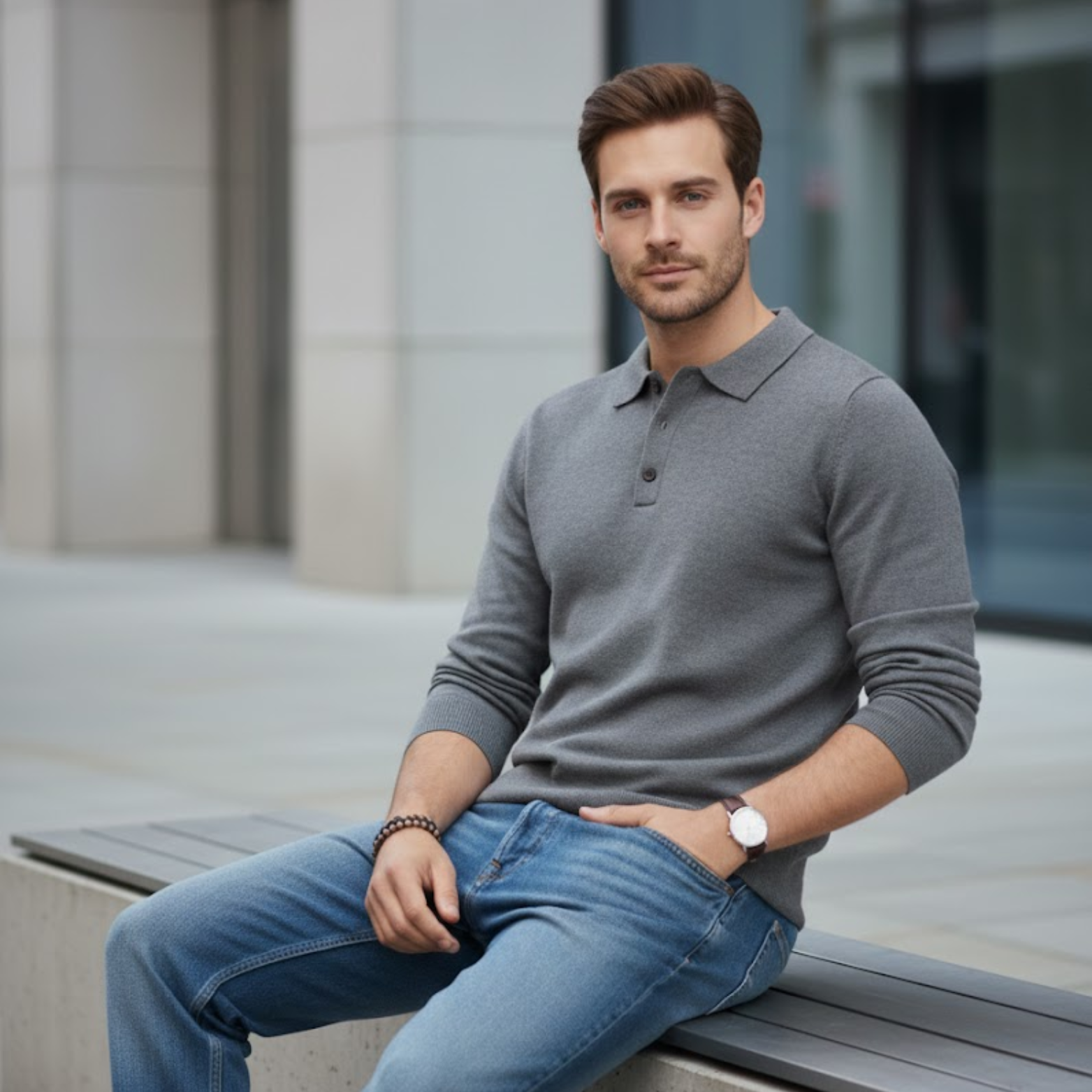 Pull-Over à Boutons pour Homme Col Montant Slim en Maille Thermique