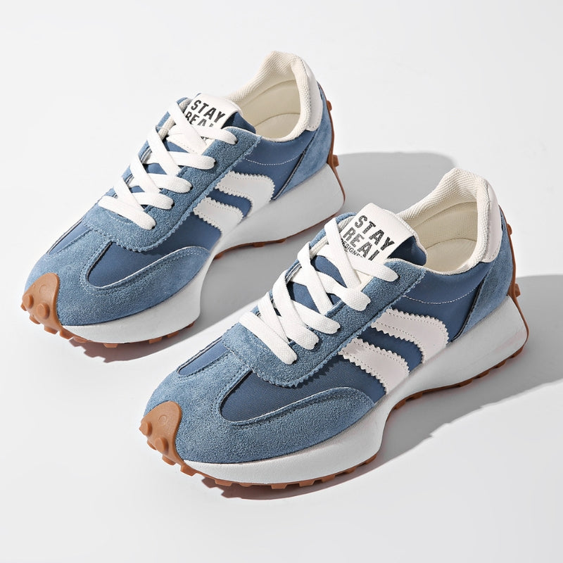 Baskets à Semelle Épaisse en Cuir Patchwork et PU avec Fermeture à Lacets pour Femme