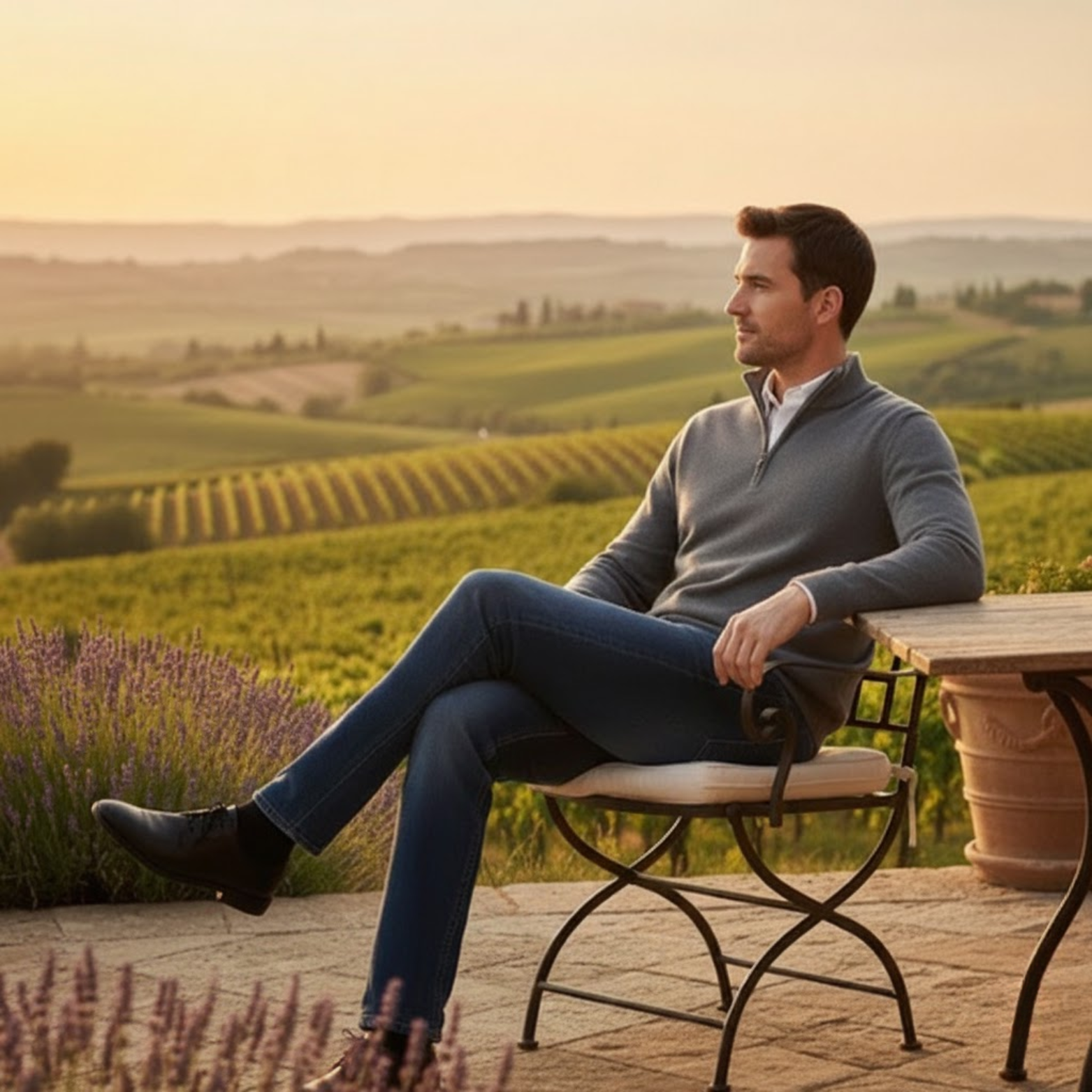 Pull-Over à Quart de Zip pour Homme Col Montant Slim en Maille