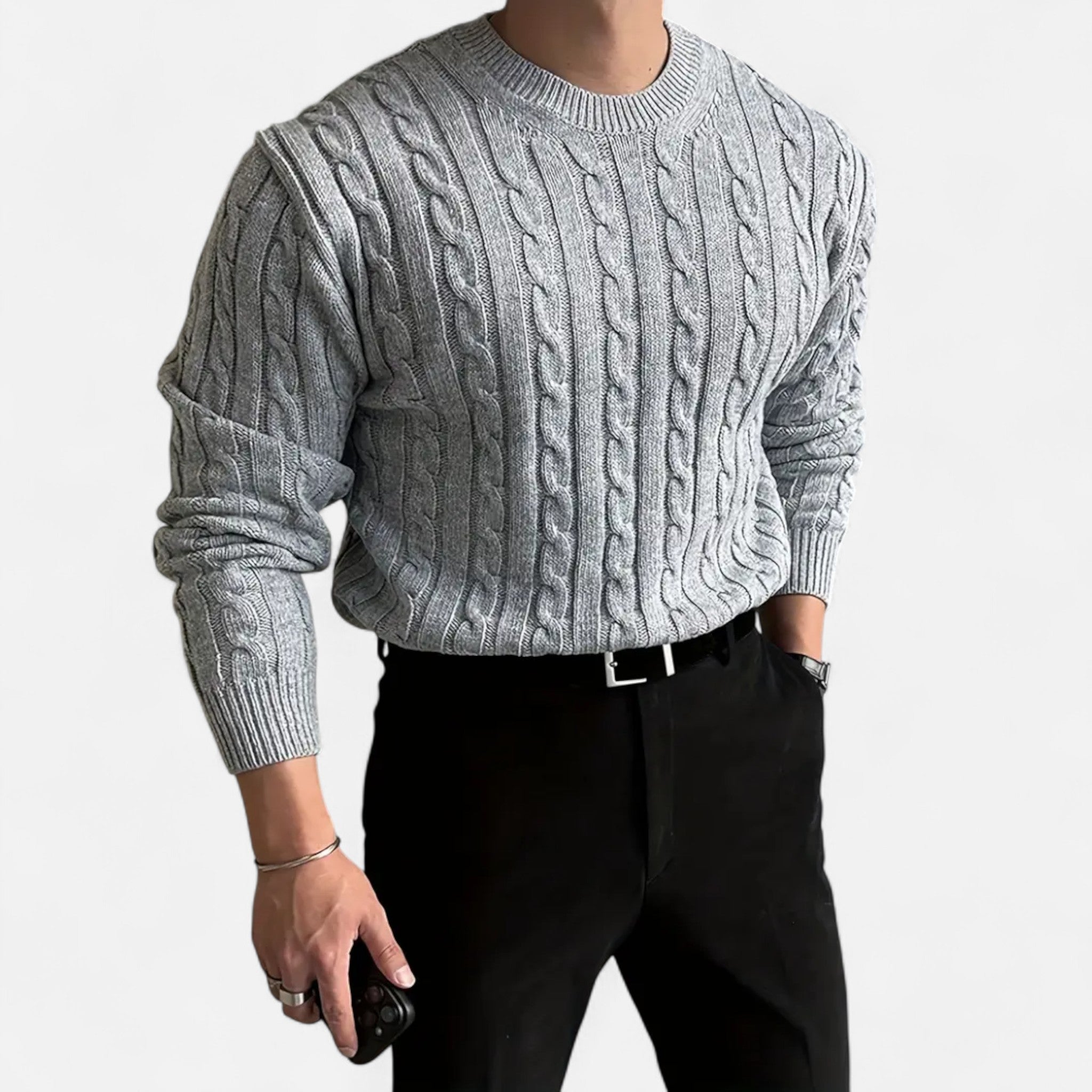 Velclairemode | Men's Round Neck Solid Knit Sweater Fall-Winter