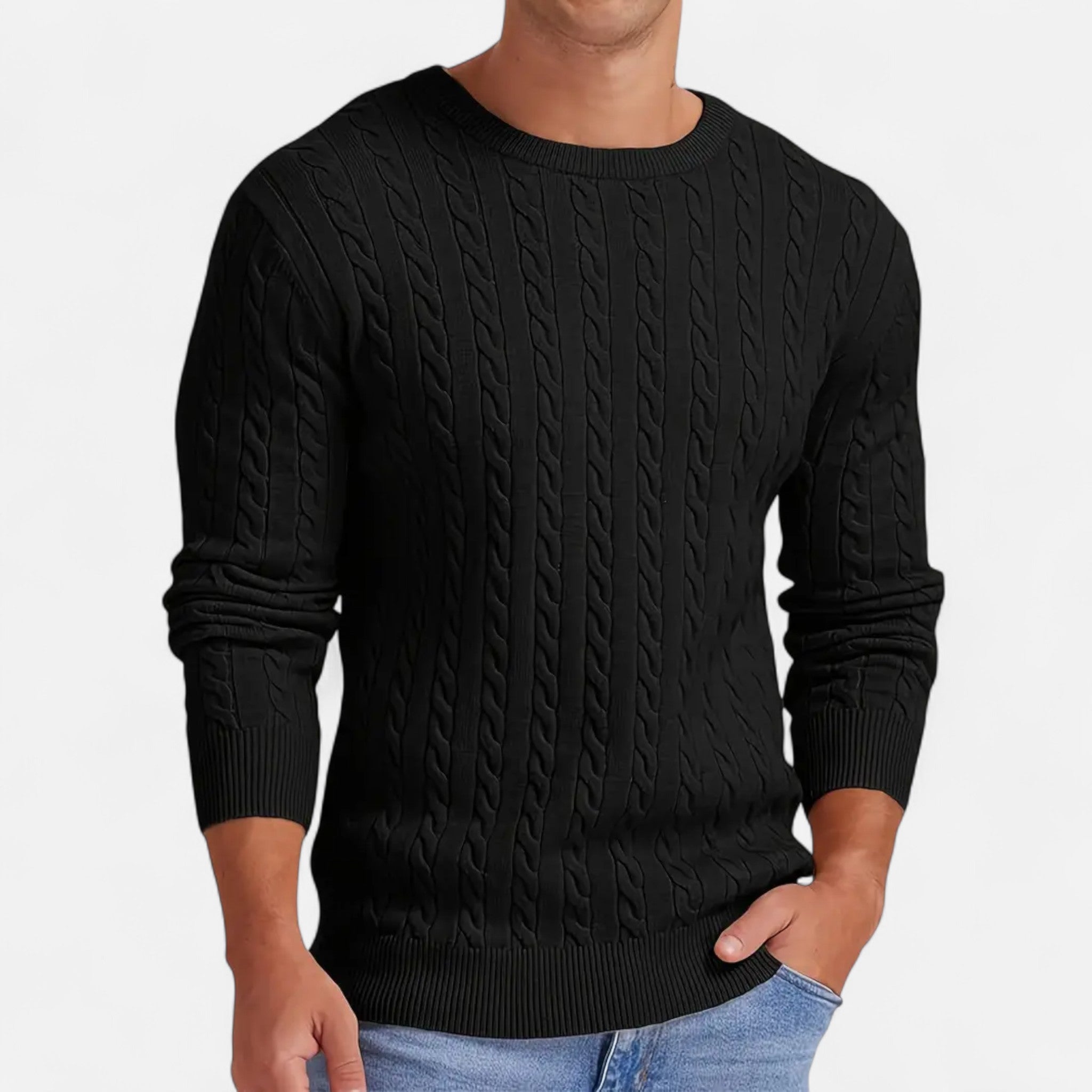 Velclairemode | Men's Cable Knit Crew Neck Sweater