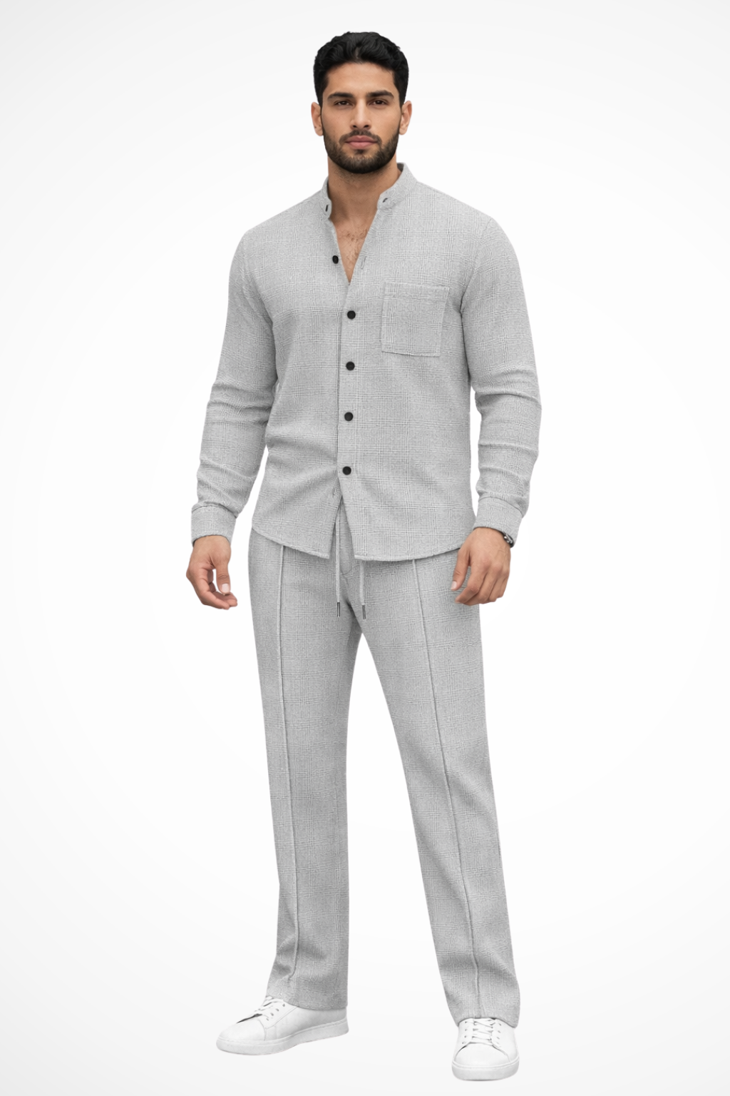 Ensemble 2 Pièces Homme avec Chemise à Col Officier et Pantalon à Cordon